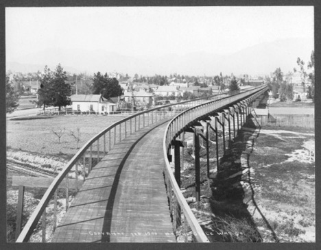 California Cycleway from 1900 crossing railroad tracks in 1900.
